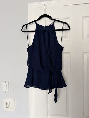 Parker Women's Keyhole Top Sleeveless Halter Blue Tie  S MSRP $258 Silk